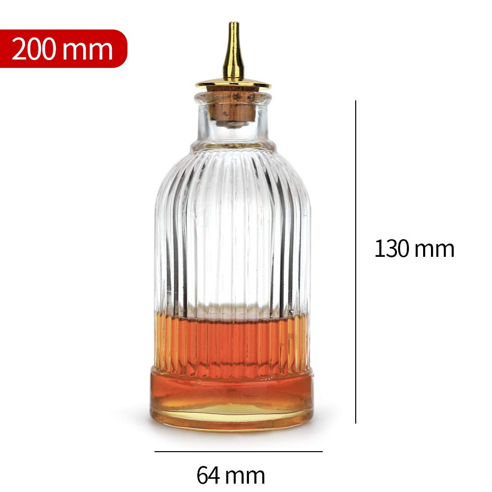 Bitter Bottle - Glass Bitter Bottle  with Gold Plated Dasher Top  Birdcage Design for Professional Mixologist  7oz / 200ml - DSBT0010